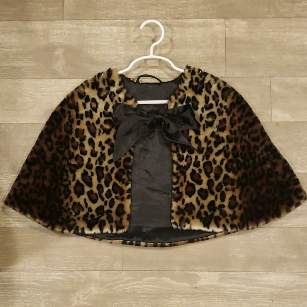 Girls cheetah shawl with satin bow